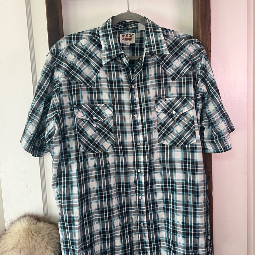 Ely Cattleman Men's Teal and Black Plaid Shirt
